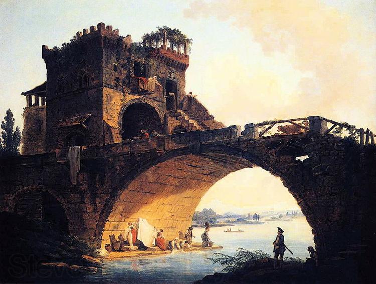 Hubert Robert The Old Bridge Norge oil painting art